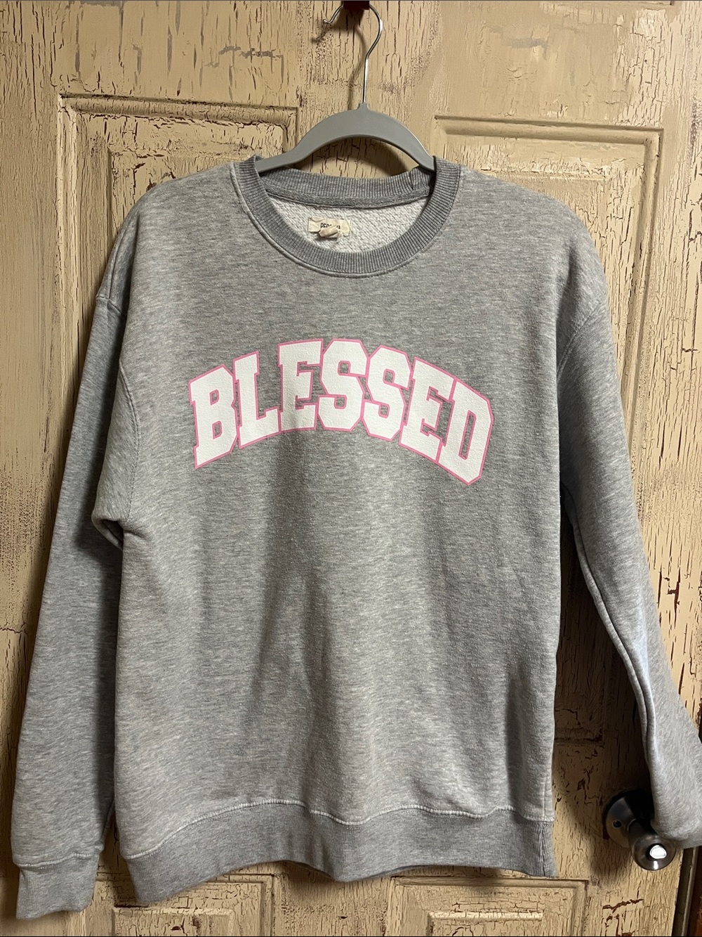 Blessed Grey Sweatshirt with Pink Lettering